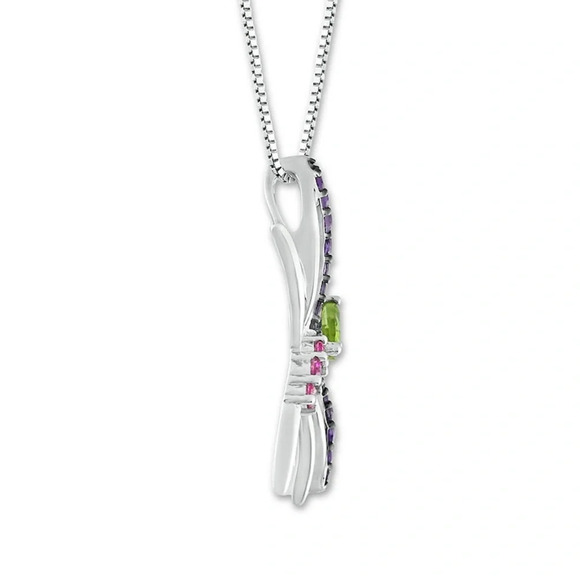 Dragonfly 18" Sterling Silver Necklace Amethyst Pink Sapphire Peridot New In Box - Picture 2 of 8